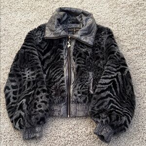 Vintage Baby Phat Black and Gray Animal Print Teddy Jacket Size Medium
